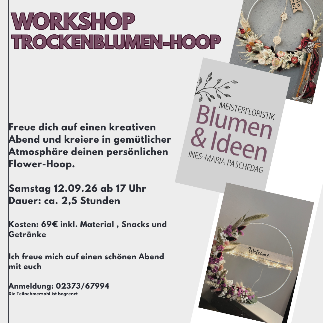 Workshop Trockenblumen-Hoop Workshop Trockenblumen-Hoop, Blumen, Dekoration für den Herbst