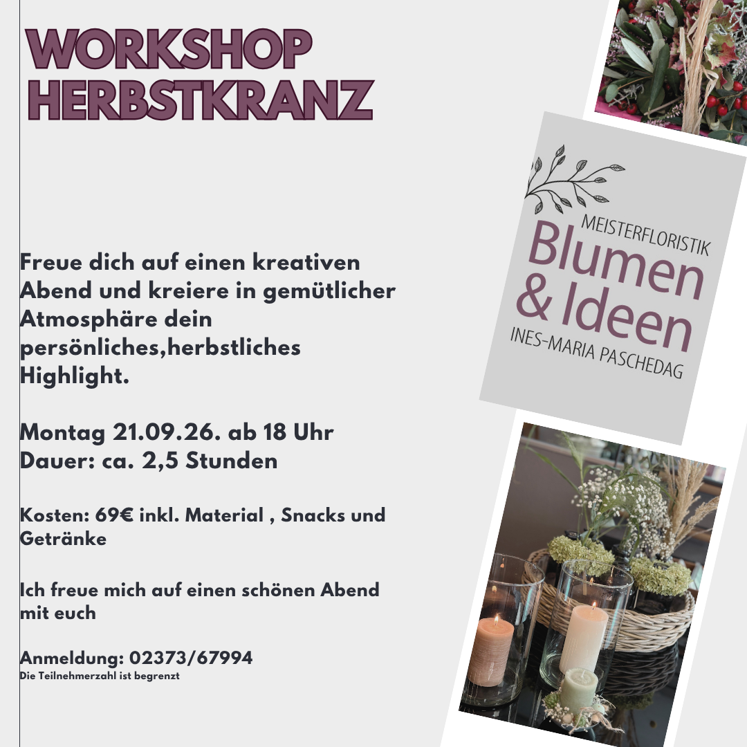 Workshop Herbstkranz Workshop Herbstkranz, Blumen, Dekoration für den Herbst